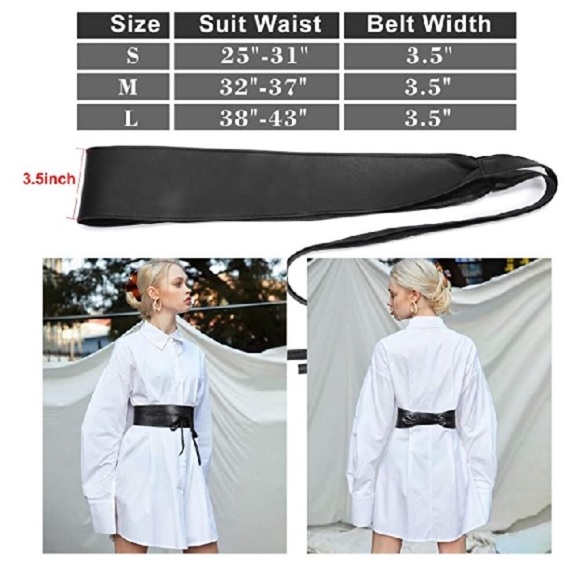 Women Obi Belt PU Leather Self Tie Wrap Wide Waistband Boho Belt main image 6